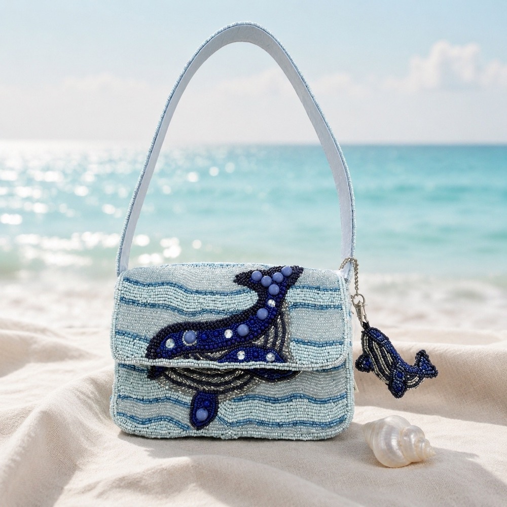 NWT Viral Beaded Whale Crab Shoulder Bag Charm Handcrafted India Coastal